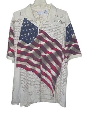 American Summer Whitr Flag Shirt 100% Cotton 4th Of July Size XL